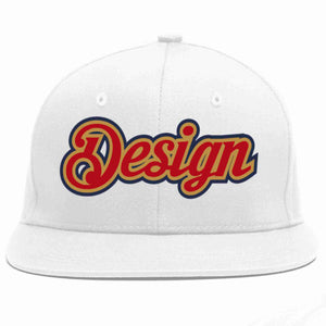 Custom White Red-Old Gold Flat Eaves Sport Baseball Cap Design for Men/Women/Youth