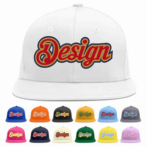 Custom White Red-Old Gold Flat Eaves Sport Baseball Cap Design for Men/Women/Youth