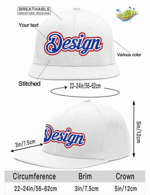 Custom White Royal-White Flat Eaves Sport Baseball Cap Design for Men/Women/Youth