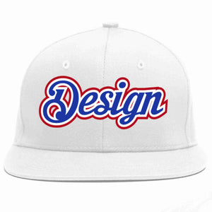 Custom White Royal-White Flat Eaves Sport Baseball Cap Design for Men/Women/Youth