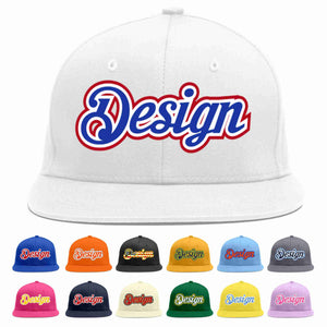 Custom White Royal-White Flat Eaves Sport Baseball Cap Design for Men/Women/Youth