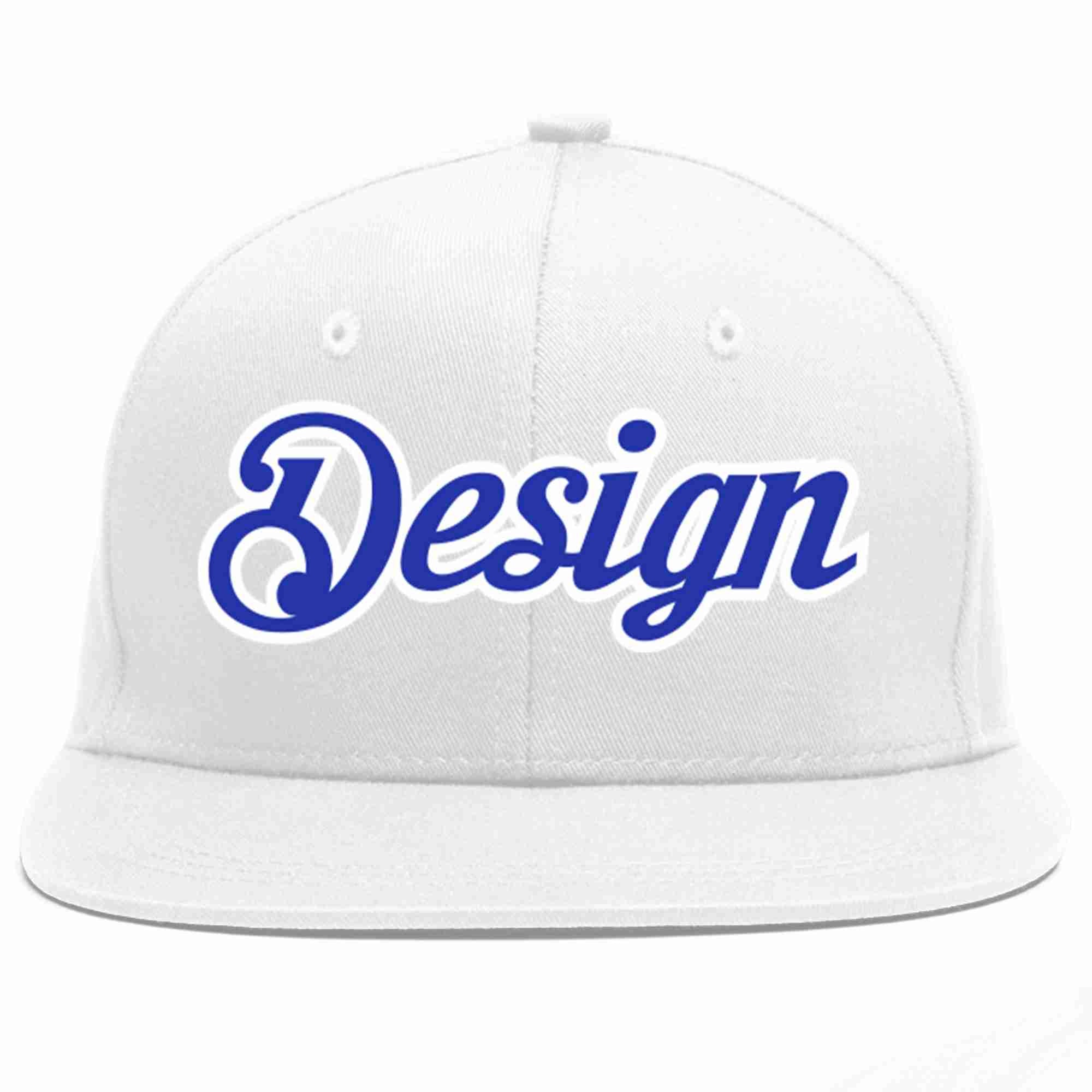 Custom White Royal-White Flat Eaves Sport Baseball Cap Design for Men/Women/Youth