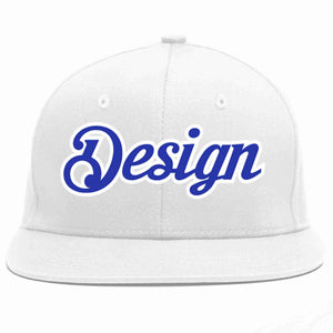 Custom White Royal-White Flat Eaves Sport Baseball Cap Design for Men/Women/Youth