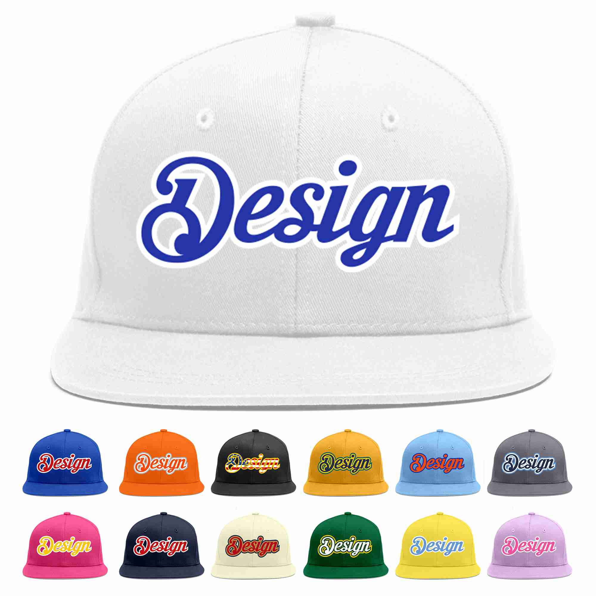 Custom White Royal-White Flat Eaves Sport Baseball Cap Design for Men/Women/Youth