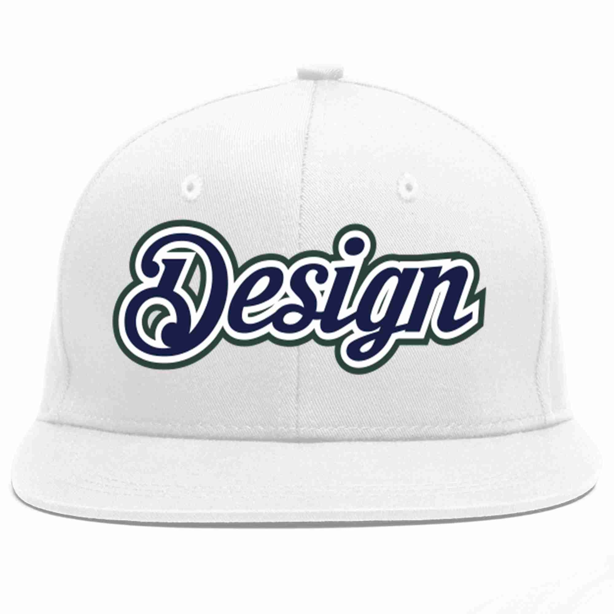 Conception personnalisée de casquette de baseball de sport à avant-toit plat blanc marine-blanc pour hommes/femmes/jeunes