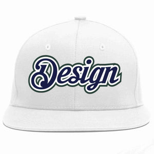 Custom White Navy-White Flat Eaves Sport Baseball Cap Design for Men/Women/Youth