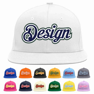 Custom White Navy-White Flat Eaves Sport Baseball Cap Design for Men/Women/Youth