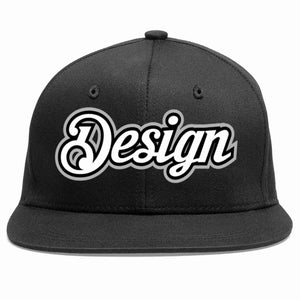 Conception personnalisée de casquette de baseball de sport à avant-toit plat noir blanc-noir pour hommes/femmes/jeunes