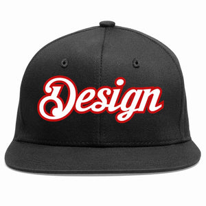 Conception personnalisée de casquette de baseball de sport à avant-toit plat noir blanc-rouge pour hommes/femmes/jeunes