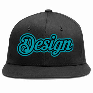 Conception personnalisée de casquette de baseball de sport à avant-toit plat noir aqua-noir pour hommes/femmes/jeunes