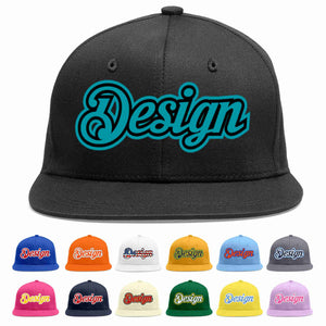 Conception personnalisée de casquette de baseball de sport à avant-toit plat noir aqua-noir pour hommes/femmes/jeunes