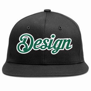 Casquette de baseball personnalisée noire Kelly vert-blanc avec avant-toit plat pour hommes/femmes/jeunes