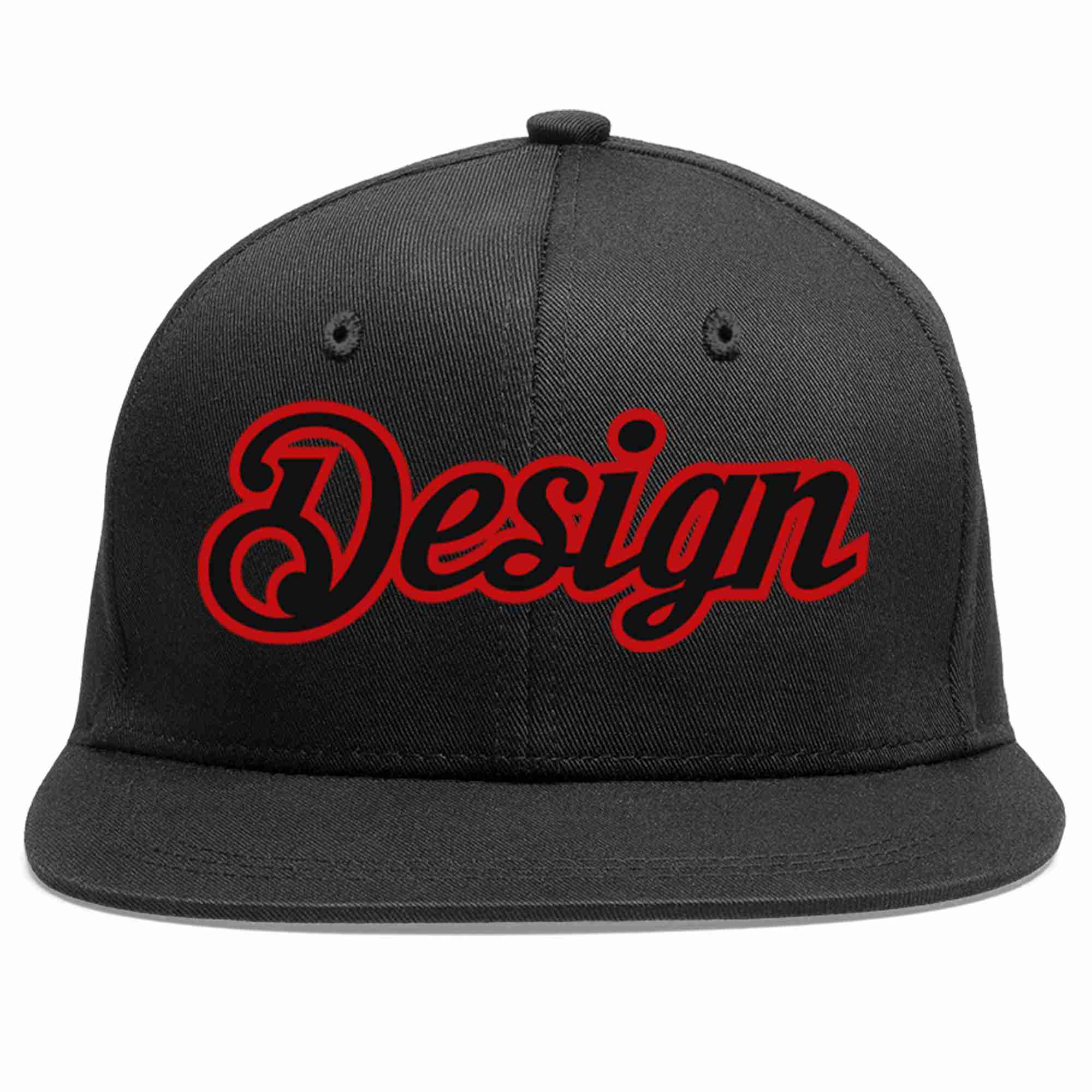 Custom Black Black-Red Flat Eaves Sport Baseball Cap Design for Men/Women/Youth