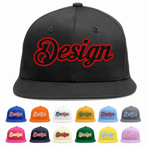 Conception personnalisée de casquette de baseball de sport à avant-toit plat noir noir-rouge pour hommes/femmes/jeunes