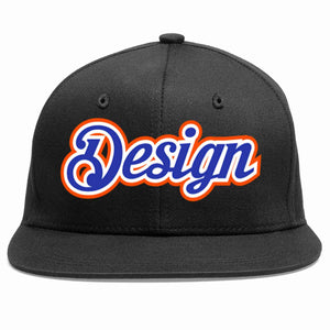 Custom Black Royal-White Flat Eaves Sport Baseball Cap Design for Men/Women/Youth