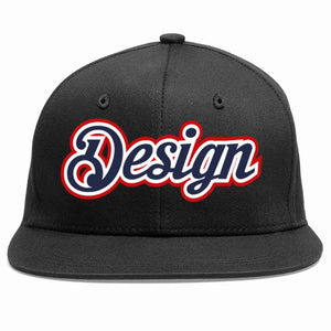 Custom Black Navy-White Flat Eaves Sport Baseball Cap Design for Men/Women/Youth