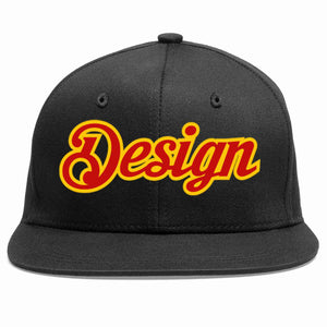 Custom Black Red-Yellow Flat Eaves Sport Baseball Cap Design for Men/Women/Youth