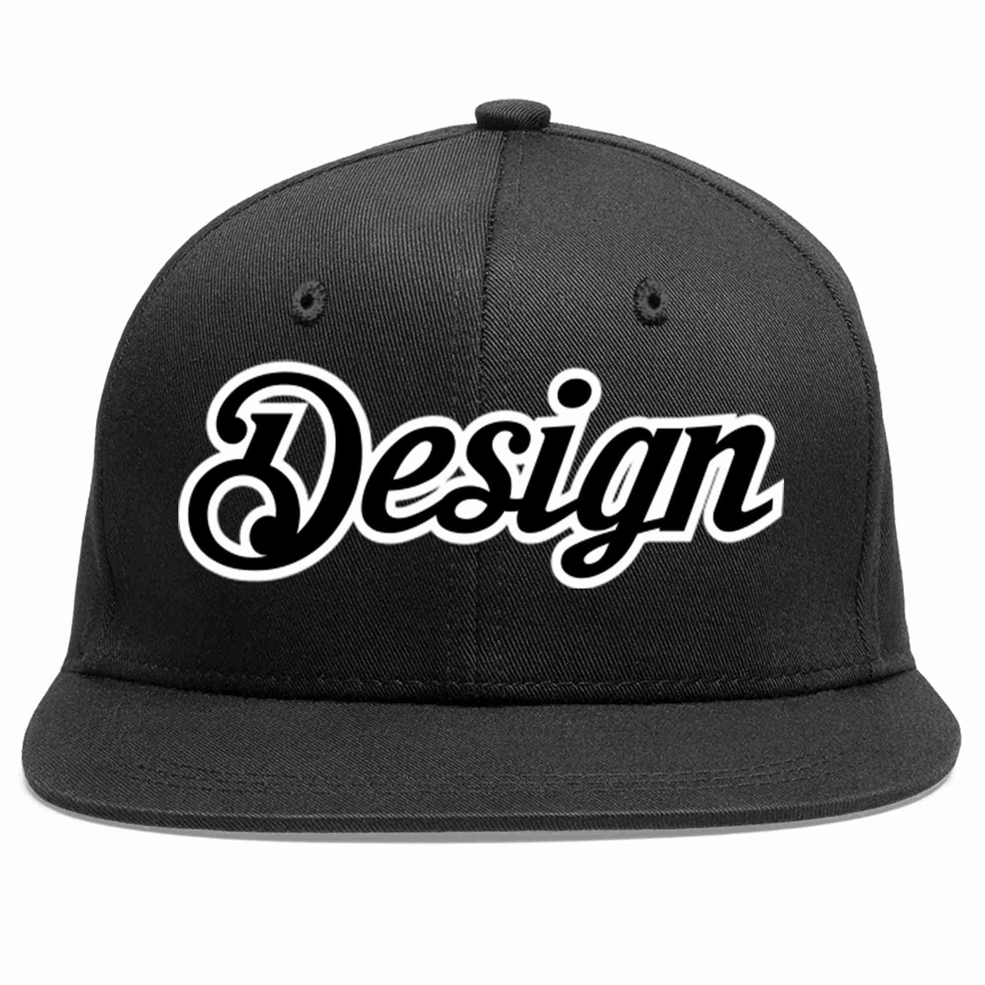 Conception personnalisée de casquette de baseball de sport à avant-toit plat noir noir-blanc pour hommes/femmes/jeunes