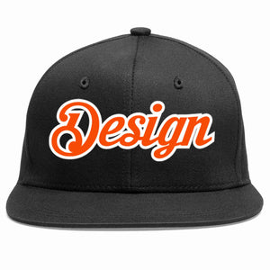 Conception personnalisée de casquette de baseball de sport à avant-toit plat noir orange-blanc pour hommes/femmes/jeunes