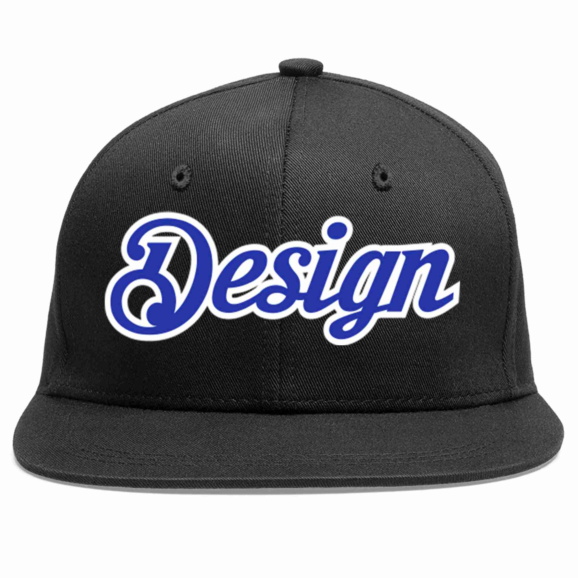 Conception personnalisée de casquette de baseball de sport à avant-toit plat noir royal-blanc pour hommes/femmes/jeunes