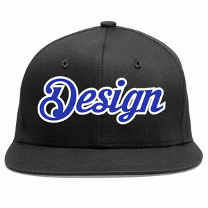 Custom Black Royal-White Flat Eaves Sport Baseball Cap Design for Men/Women/Youth