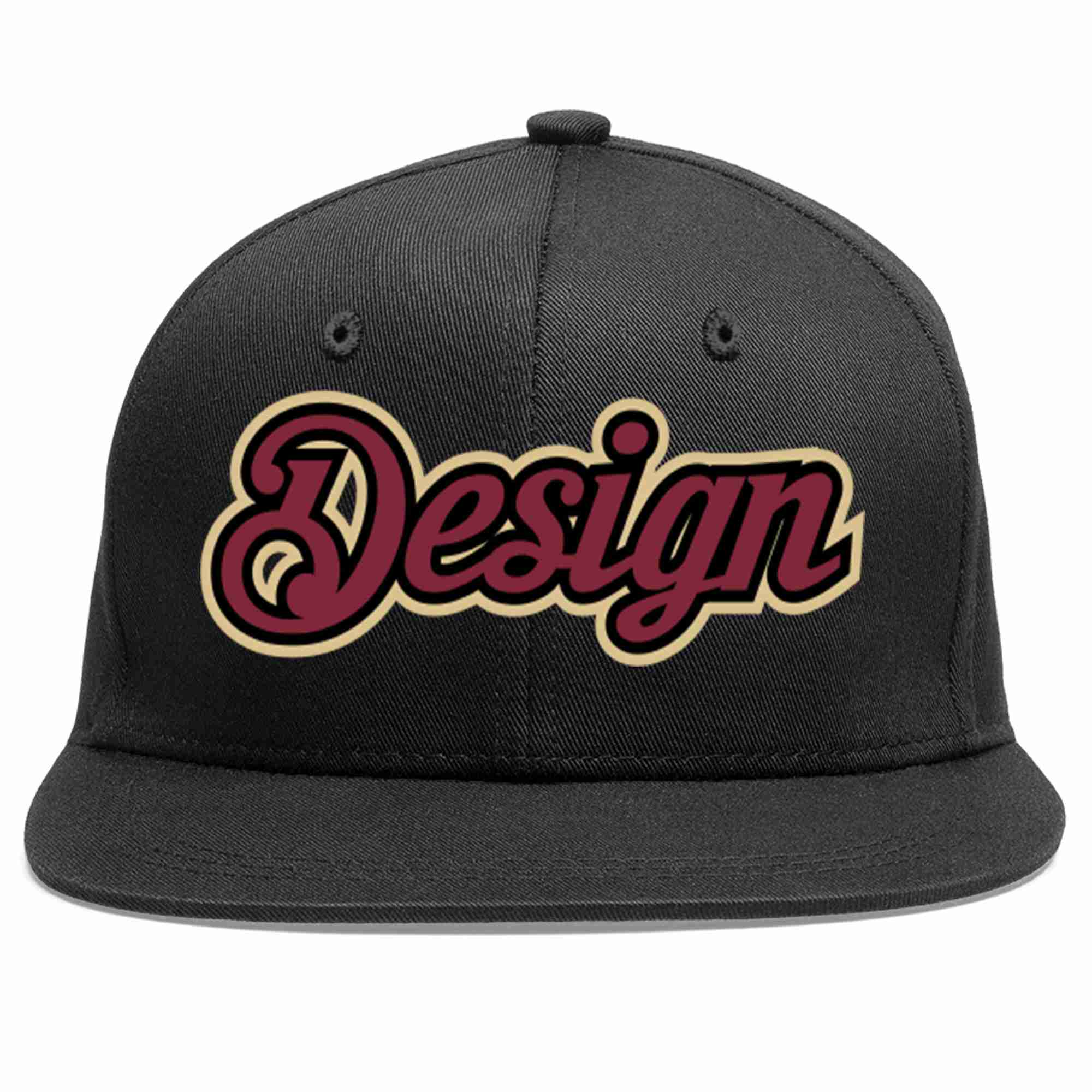 Custom Black Crimson-Black Flat Eaves Sport Baseball Cap Design for Men/Women/Youth