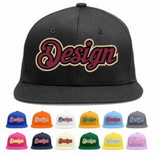 Conception personnalisée de casquette de baseball de sport à avant-toit plat noir cramoisi-noir pour hommes/femmes/jeunes