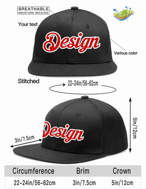 Custom Black Red-White Flat Eaves Sport Baseball Cap Design for Men/Women/Youth