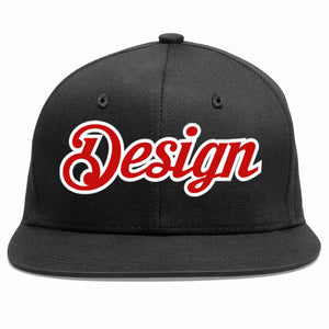 Custom Black Red-White Flat Eaves Sport Baseball Cap Design for Men/Women/Youth