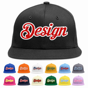 Custom Black Red-White Flat Eaves Sport Baseball Cap Design for Men/Women/Youth