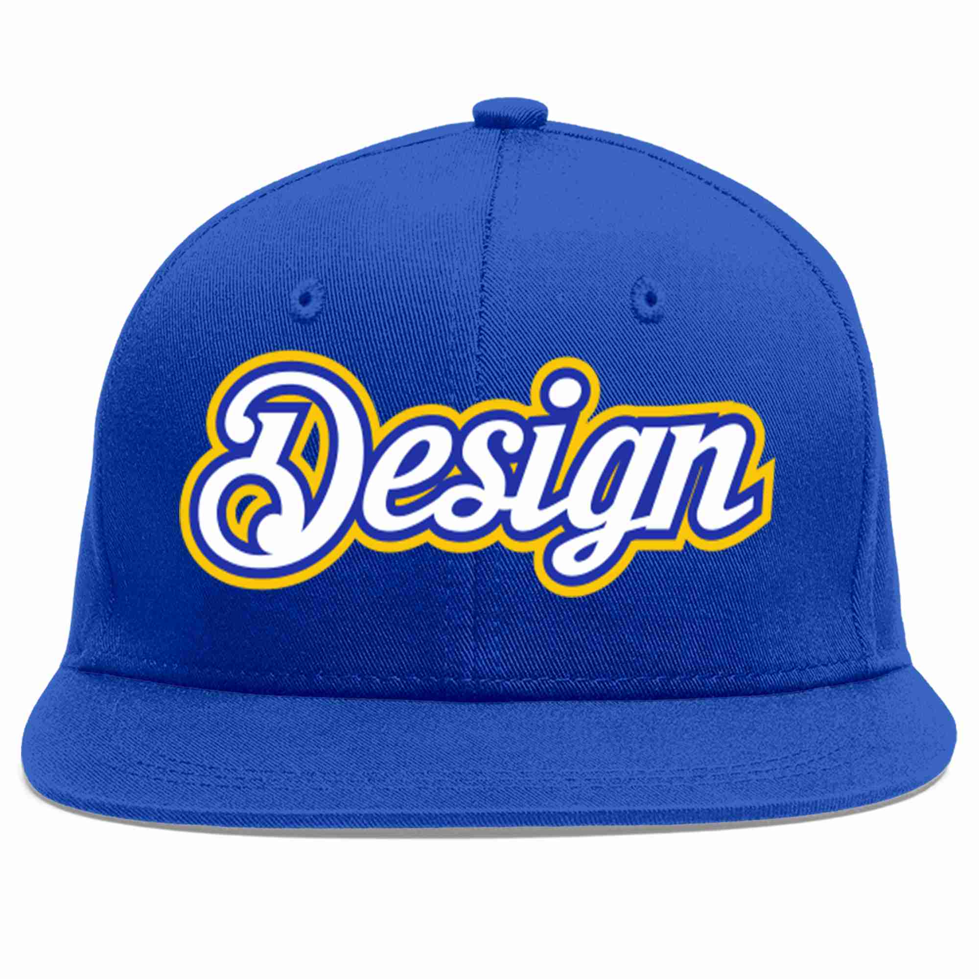 Conception personnalisée de casquette de baseball de sport Royal White-Royal Flat Eaves pour hommes/femmes/jeunes