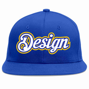 Custom Royal White-Royal Flat Eaves Sport Baseball Cap Design for Men/Women/Youth