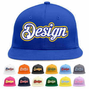 Custom Royal White-Royal Flat Eaves Sport Baseball Cap Design for Men/Women/Youth