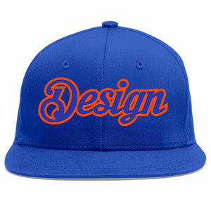 Custom Royal Royal-Orange Flat Eaves Sport Baseball Cap Design for Men/Women/Youth