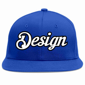 Custom Royal White-Black Flat Eaves Sport Baseball Cap Design for Men/Women/Youth