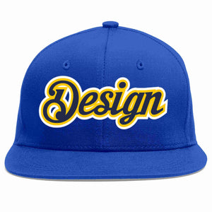 Custom Royal Navy-Gold Flat Eaves Sport Baseball Cap Design for Men/Women/Youth