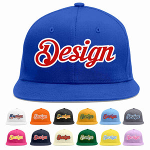 Custom Royal Red-White Flat Eaves Sport Baseball Cap Design for Men/Women/Youth