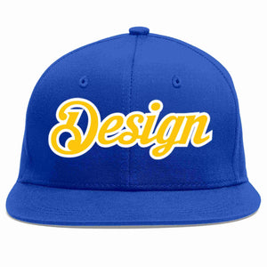 Casquette de baseball personnalisée Royal Gold-White Flat Eaves Sport pour hommes/femmes/jeunes