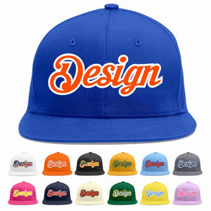 Casquette de baseball personnalisée Royal Orange-White Flat Eaves Sport pour hommes/femmes/jeunes