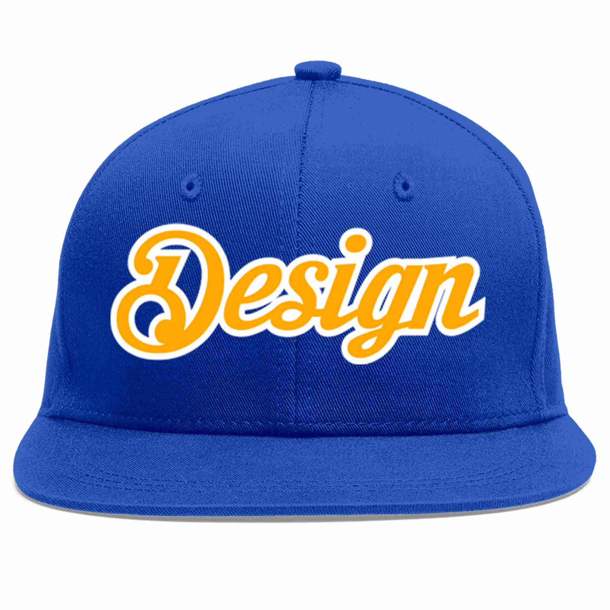 Conception personnalisée de casquette de baseball de sport à avant-toit plat jaune-blanc royal pour hommes/femmes/jeunes