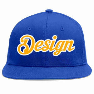 Custom Royal Yellow-White Flat Eaves Sport Baseball Cap Design for Men/Women/Youth