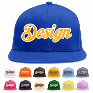 Custom Royal Yellow-White Flat Eaves Sport Baseball Cap Design for Men/Women/Youth