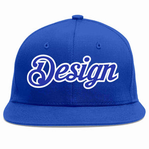 Custom Royal Royal-White Flat Eaves Sport Baseball Cap Design for Men/Women/Youth