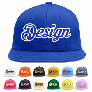 Custom Royal Royal-White Flat Eaves Sport Baseball Cap Design for Men/Women/Youth