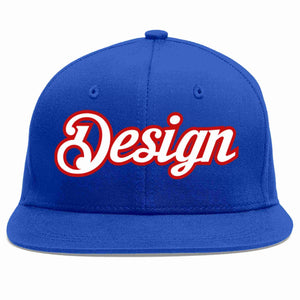 Custom Royal White-Red Flat Eaves Sport Baseball Cap Design for Men/Women/Youth