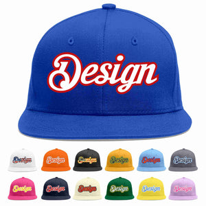 Custom Royal White-Red Flat Eaves Sport Baseball Cap Design for Men/Women/Youth