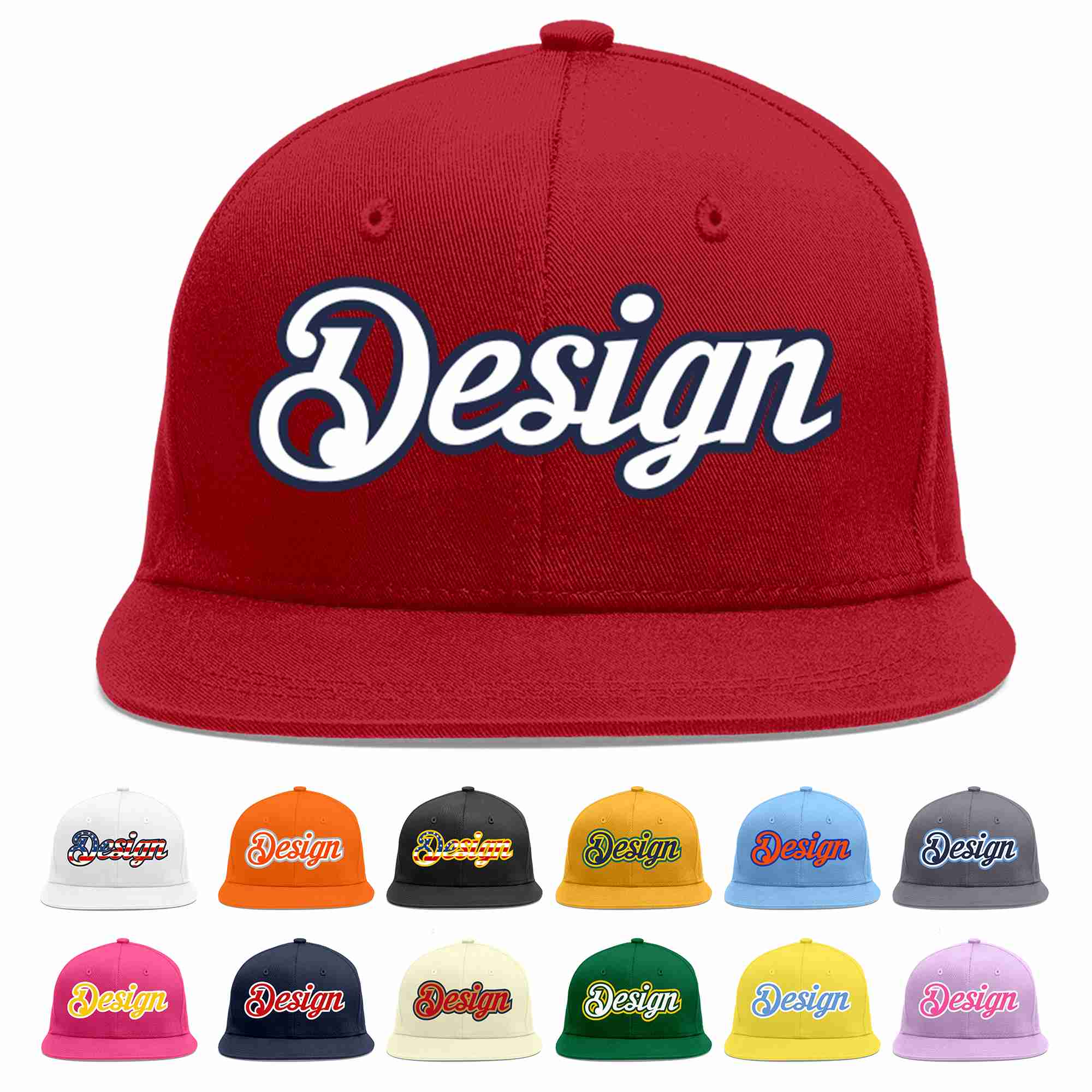 Custom Red White-Navy Flat Eaves Sport Baseball Cap Design for Men/Women/Youth