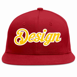 Conception personnalisée de casquette de baseball de sport à avant-toit plat rouge or-blanc pour hommes/femmes/jeunes