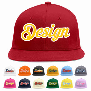 Conception personnalisée de casquette de baseball de sport à avant-toit plat rouge or-blanc pour hommes/femmes/jeunes