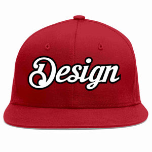 Custom Red White-Black Flat Eaves Sport Baseball Cap Design for Men/Women/Youth